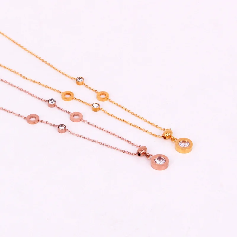 

Круглое ожерелье из нержавеющей стали, розовое золото, цвет любви, римские цифры, кристалл, круглый кулон, ожерелье, женские вечерние, подаро...