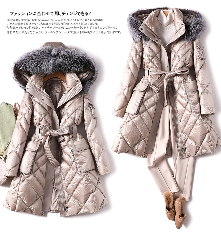 

SHUCHANR Fox Fur Winter Down Jacket Women Coat Warm High Quality, Luxurious Jackets for Women Slim Thick 90% White Duck Down