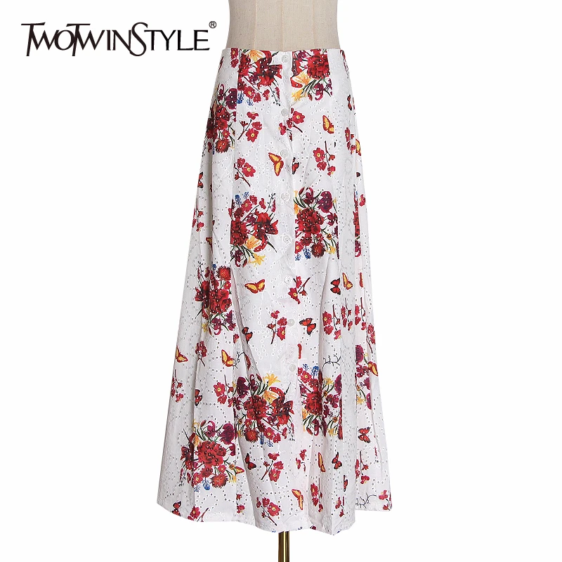 Женская юбка с цветочным принтом TWOTWINSTYLE элегантные миди юбки высокой талией
