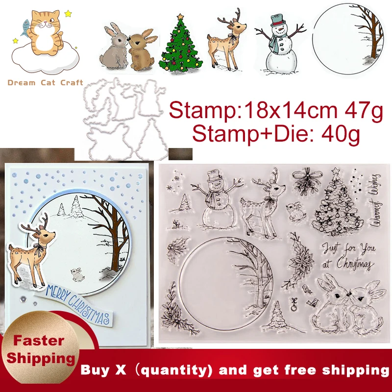 

Christmas Snowman Deer Rabbit Tree Stamps and Cutting Dies New Arrivals 2021 Diy Dies Scrapbook Album Embossed Craft Cut Dies