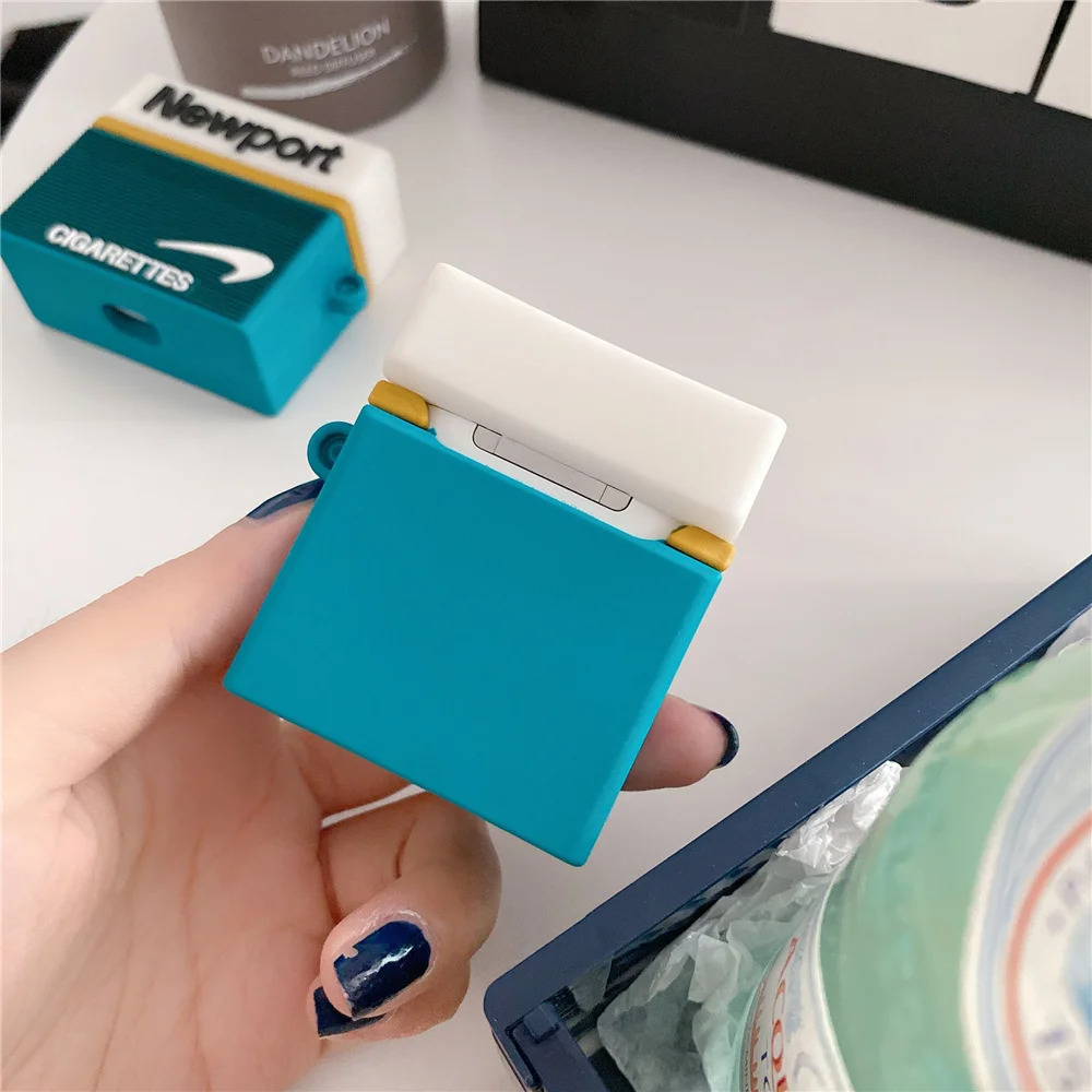 

3D Square Funny Newport Green Cigarette Box Wireless Bluetooth Earphone Case For AirPods Pro 2 1 Soft Silicon Headset cover