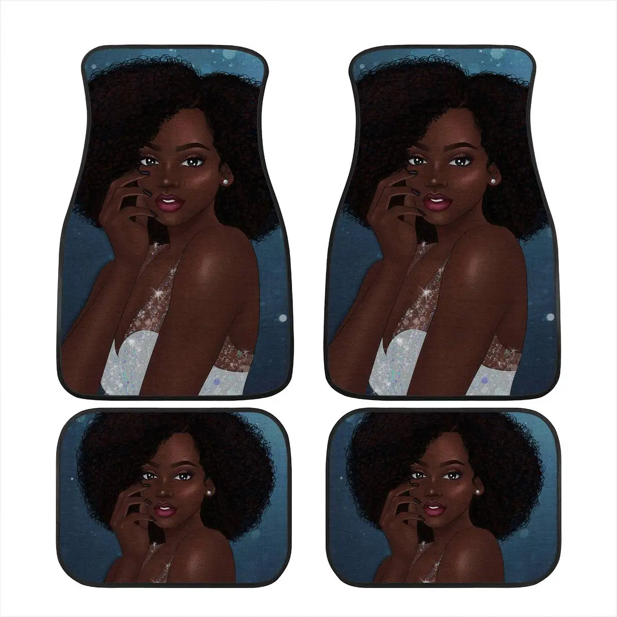 

PinUp Angel African Girl Pattern Washable Car Floor Mat Anti-Slip Vehicle Interior Protector Comfy Auto Front&Rear Seat Pads