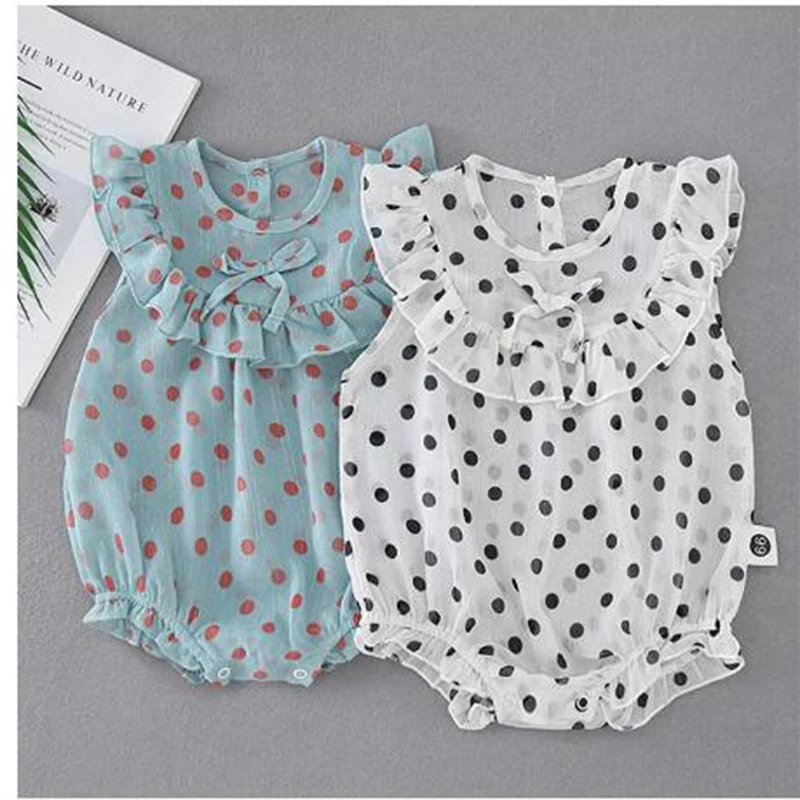 

Baby Girl Dot Rompers Baby Kids Girl Newborn Rompers Clothes New 2021 Summer Baby Girl Sleeveless Rompers