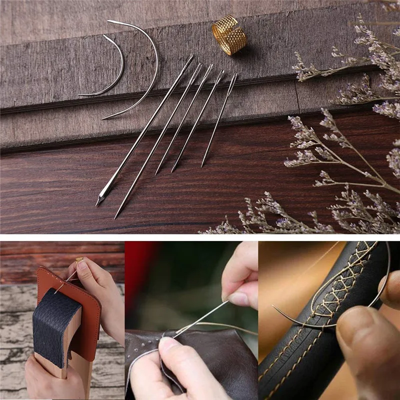 

Nonvor 30Pcs Set Professional Leather Craft Tools Kit Waxed Thread Large-Eye Stitching Needles for Beginner Sewing DIY Tool