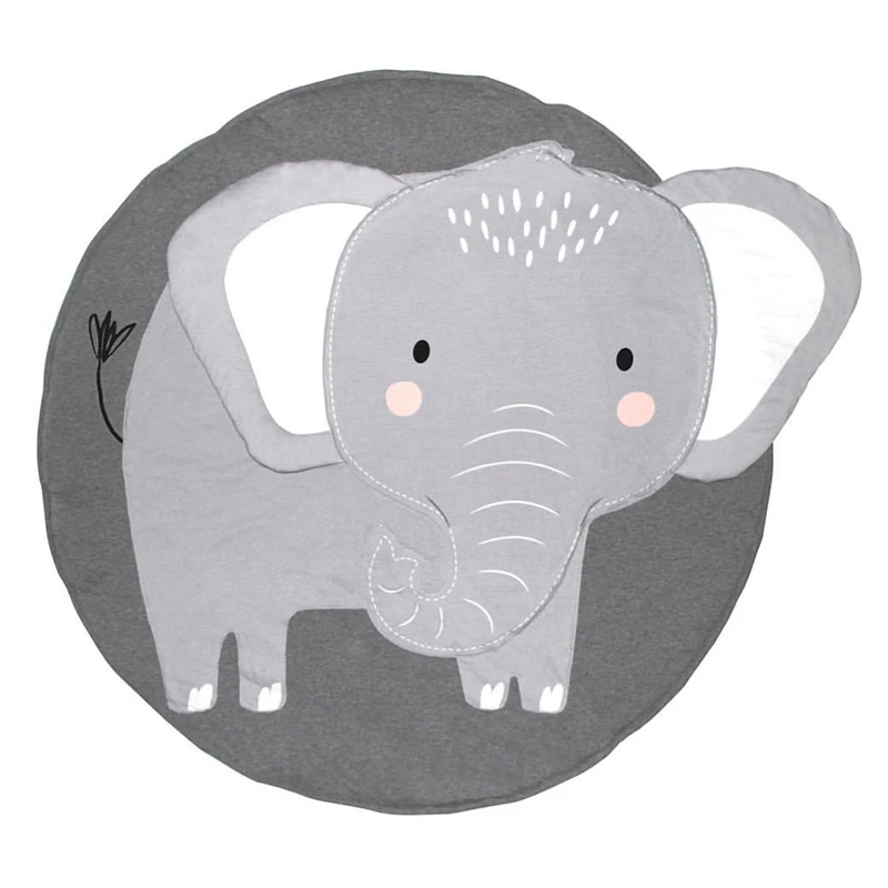 Elephant Игровой коврик с изображением животных из мультфильмов, детский коврик для новорожденных, одеяло для ползания, хлопковый круглый коврик для пола, коврик для детской комнаты, декор для детской комнаты - Цвет: Elephant