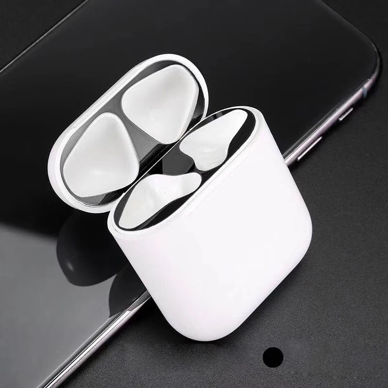 Black Для Apple AirPods металлическая Пылезащитная наклейка для AirPods 2 ультратонкий аксессуар защитная наклейка Пылезащитная защита кожи - Цвет: Black