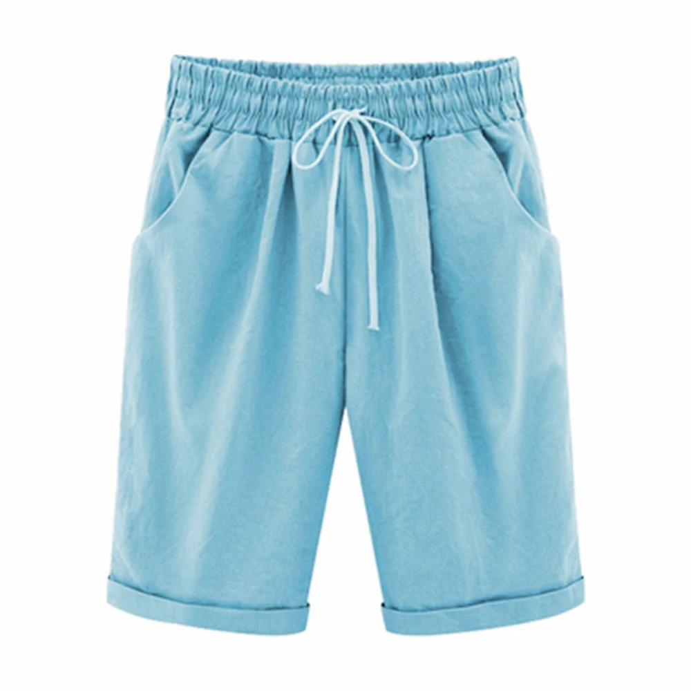 

Oversized Women Summer Cotton linen Shorts Casual Ladies Drawstring Elastic Loose Short Trousers Plus Size S-8XL