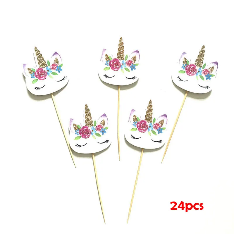 Праздничный флаг в виде единорога для торта детское украшение на день рождения 24