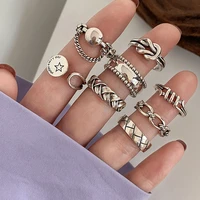 2021 new vintage sliver color combination finger ring for women personality punk hip hop opening adjustable ring fashion jewelry