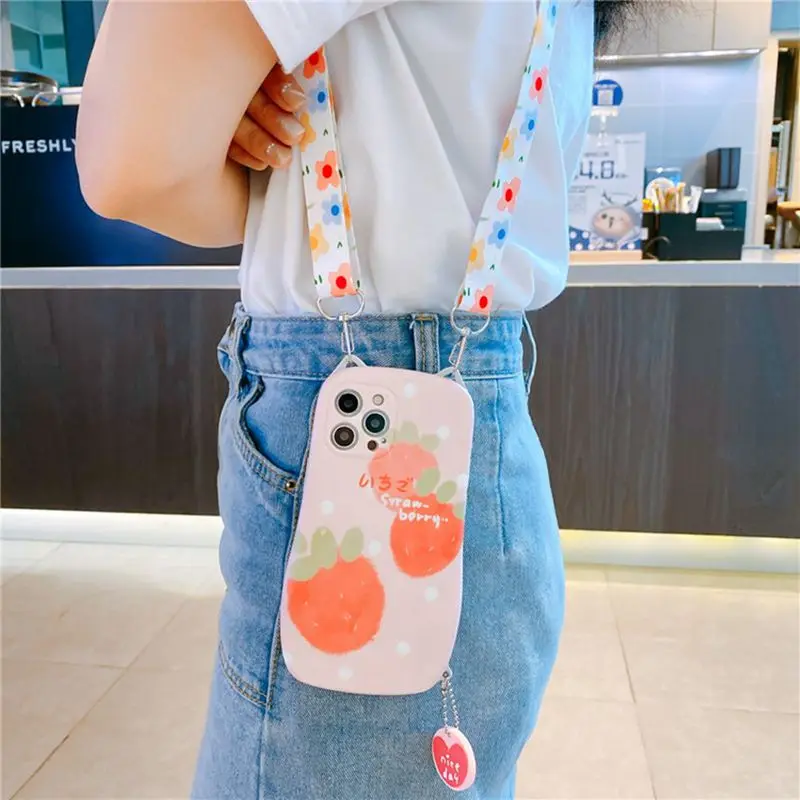 

For iphone 12 11 pro xs Max xr 7 8 plus Case Cover Cute Cartoon Cat Ears Strap Belt Soft Silicone Phone Bag Capa Fundas