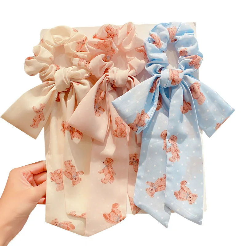 

Новинка 2021, женские резинки, Мультяшные медвежьи ленты, эластичные повязки для волос с бантом, шарфом, повязка на голову для девочек, резинки...