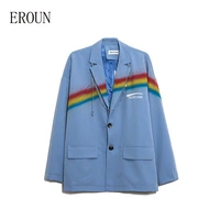 blazer women 2021 spring rainbow print small suit female trend cool girl style loose casual couple jacket unisex matching chain