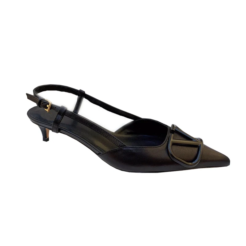 

High Heels Designer Women Sandals Luxery Shoes Women 2021 Buckle Metal Shoes Sexy Pointed Stilettos Shoes Size 43 Flat Sandals