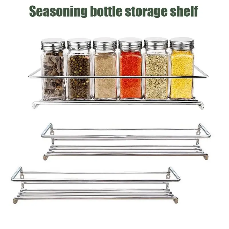 

Spice Rack Adhesive Wall Hanging Metal Punch-Free Spice Bottle Storage Shelf Holder Organizer for Kitchen Toilet Bathroom