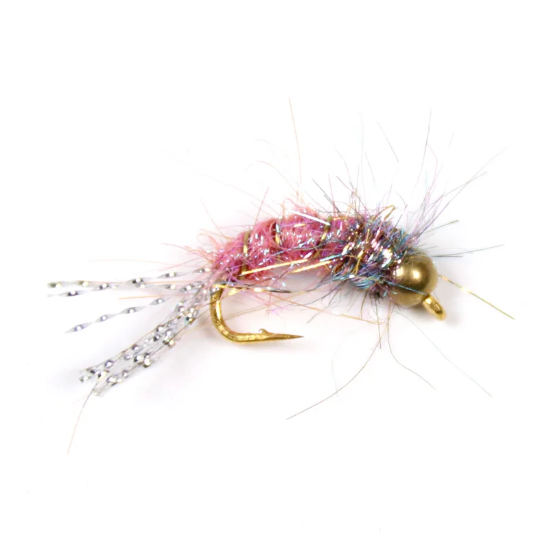 12 шт #12 рыболовные крючки в виде мухи для ловли форели приманки BeadHead Nymphs розовый