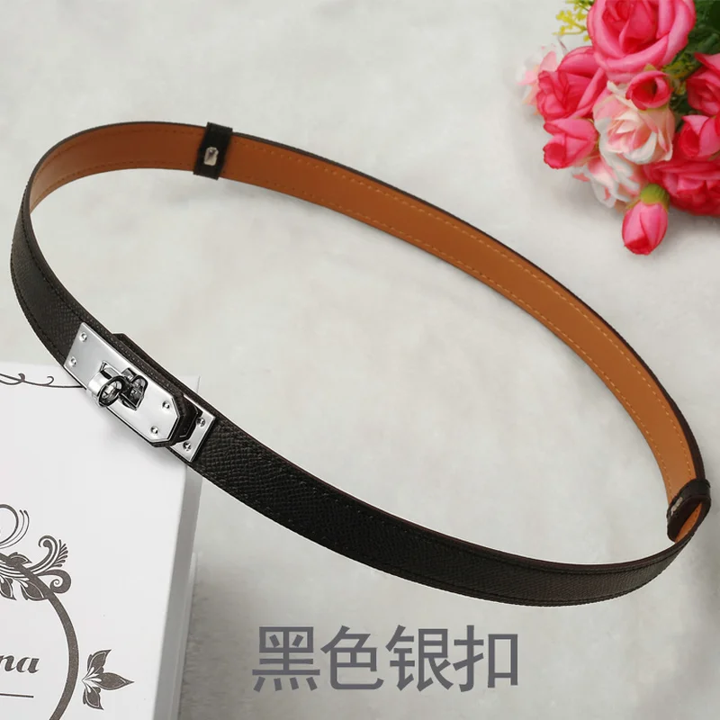 new designer women real leather 1.8cm width belts golden silver lock buckle dress jeans sweater waistband lady belt A0