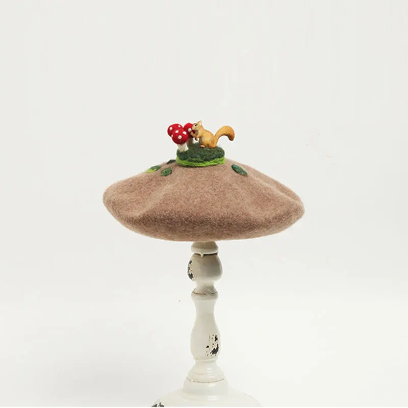 Мультяшная шерсть ручной работы женские береты с козырьком теплая шапка подарки