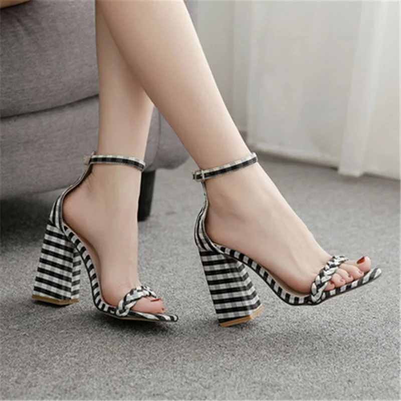 

Women Sandals Square Heel Female Summer Gingham Shoes Woman Fashion Shoes Office Ladies Sandals Party Dress Shoes Big Size 35-42