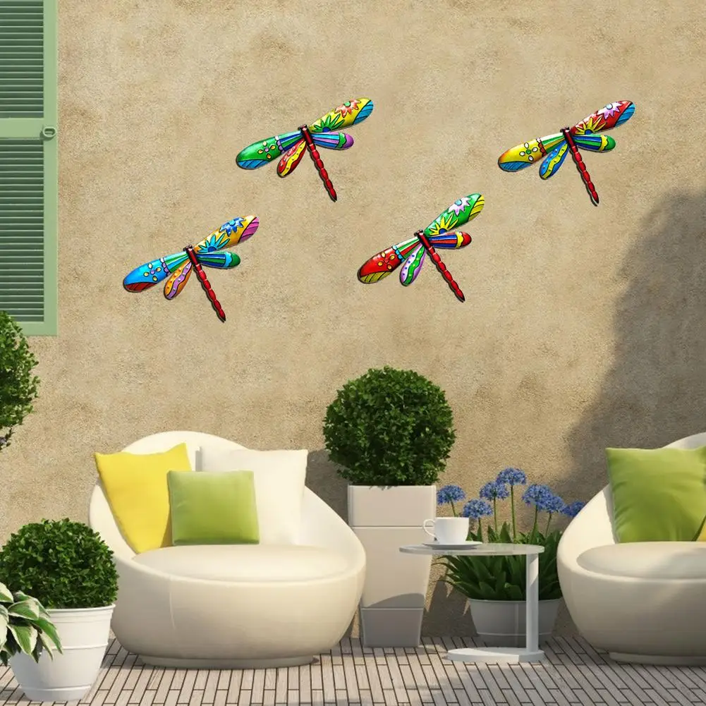

4 PCS Artificial Dragonfly Metal Colorful Wall Home Wall Decor Dragonfly Iron Art Pendant Bedroom Living Room Garden Wall Decor