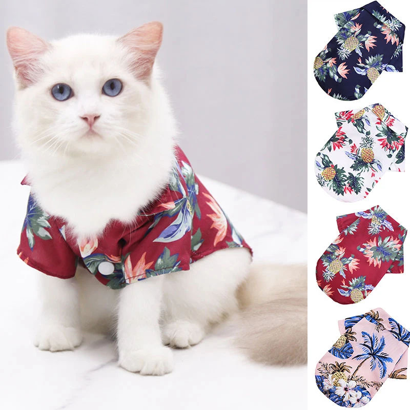 

Pineapple Coconut Tree Dog Shirt Short Sleeve V Neck T-Shirt For Small Dog Cat Breathable Soft Summer Beach Printed Clothes