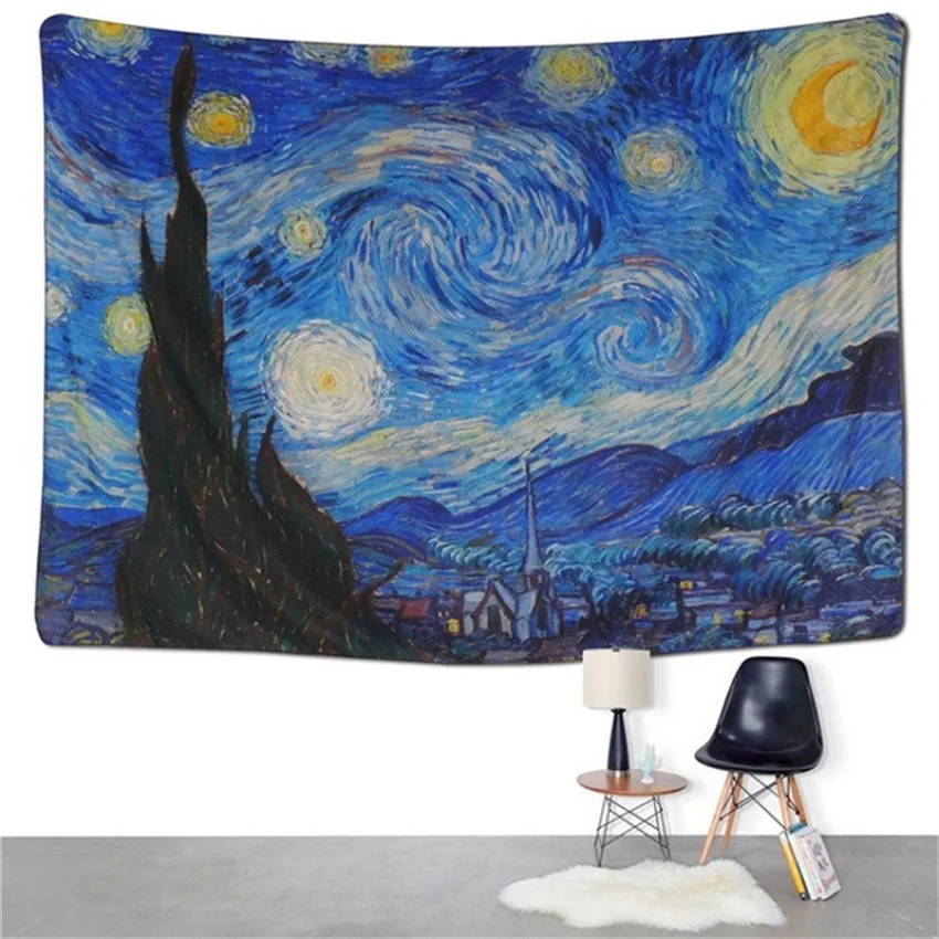 

2021 new style nordic Style Room arrangement Dormitory bed hanging cloth retro Peak Bohemian Star oil painting