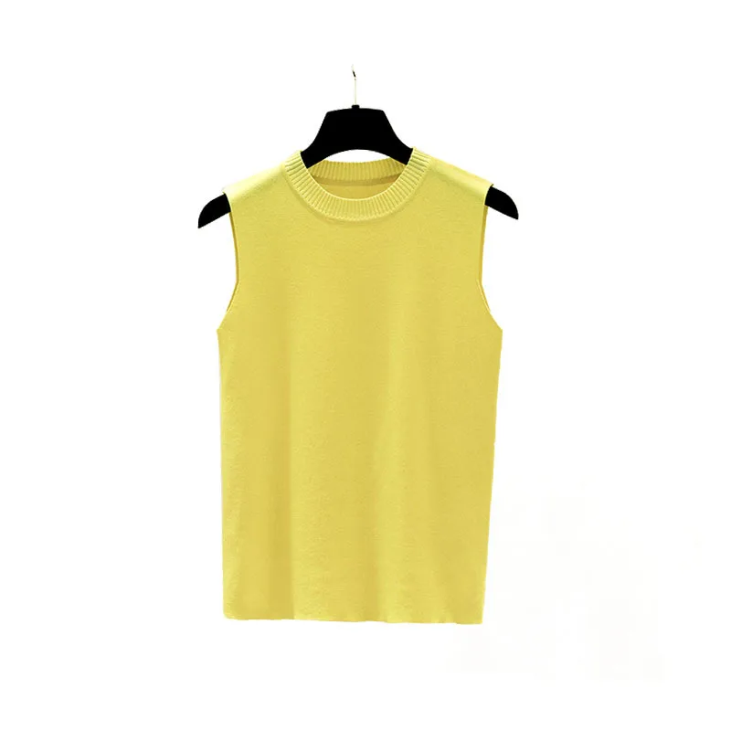 Желтый вязаный свитер жилет тонкая женская трикотажная одежда без рукавов для