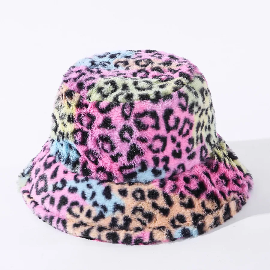 

Pragmapism new Plush leopard Bucket Hats female autumn winter flat top basin hat trendy fashion warm fisherman hat bucket hat