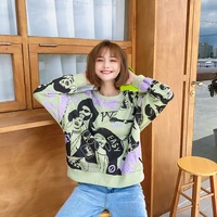new spring and autumn womens hoodie fashion loose printed wild round neck pullover outdoor leisure sports long sleeve top