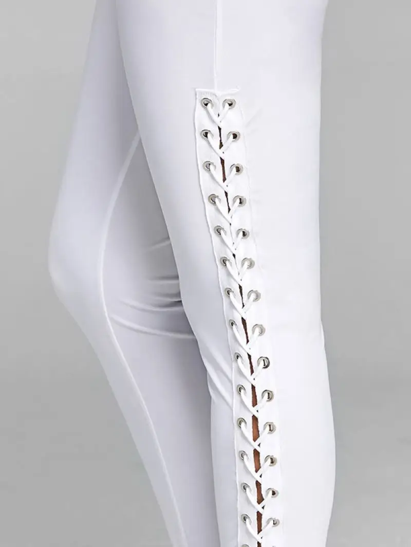 

Plus Size Stretch Elastic Lace Up Leggings Women's Black Leggings Stretch Ladies Solid Skinny Leggings Casual Fitness Leggings