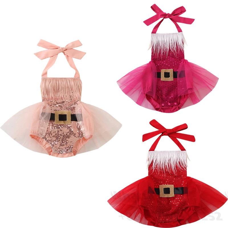 

Christmas Newborn Baby Girl Rompers Lovely Cute Lace Dress XMAS Romper Clothing Set Ruffles Jumpsuit Outfits Clothes