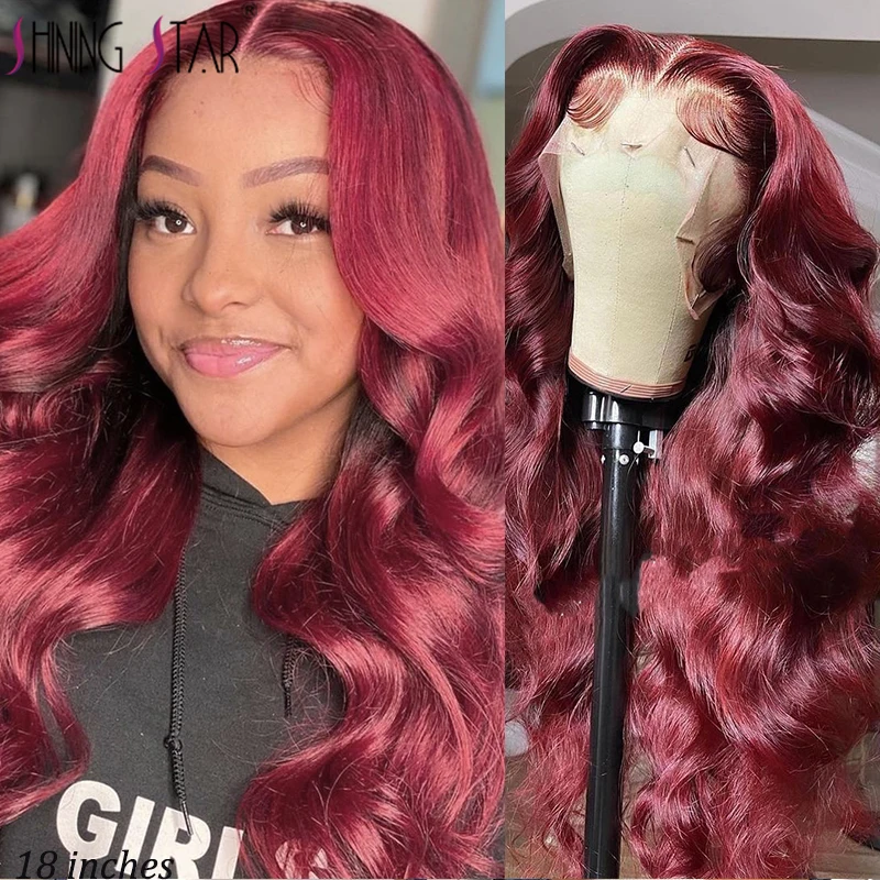

Burgundy Lace Front Wig for Women Human Hair Transparent Lace Wigs 99J Red Colored Body Wave Human Hair Wigs Peruvian Remy Hair