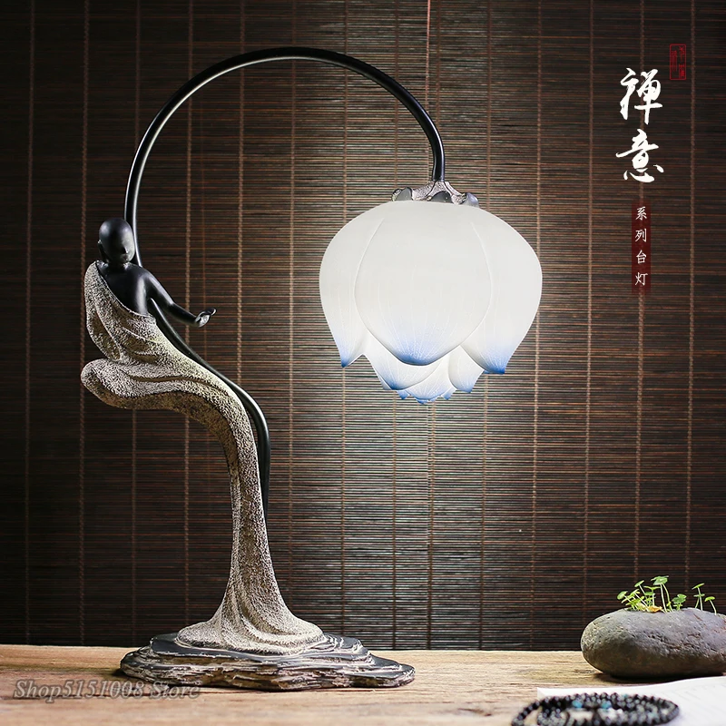 Creative New Chinese Table Lamps Lotus Bedside Lamp LED Light for Living Room Study Bedroom Modern Art Luminaria | Лампы и освещение