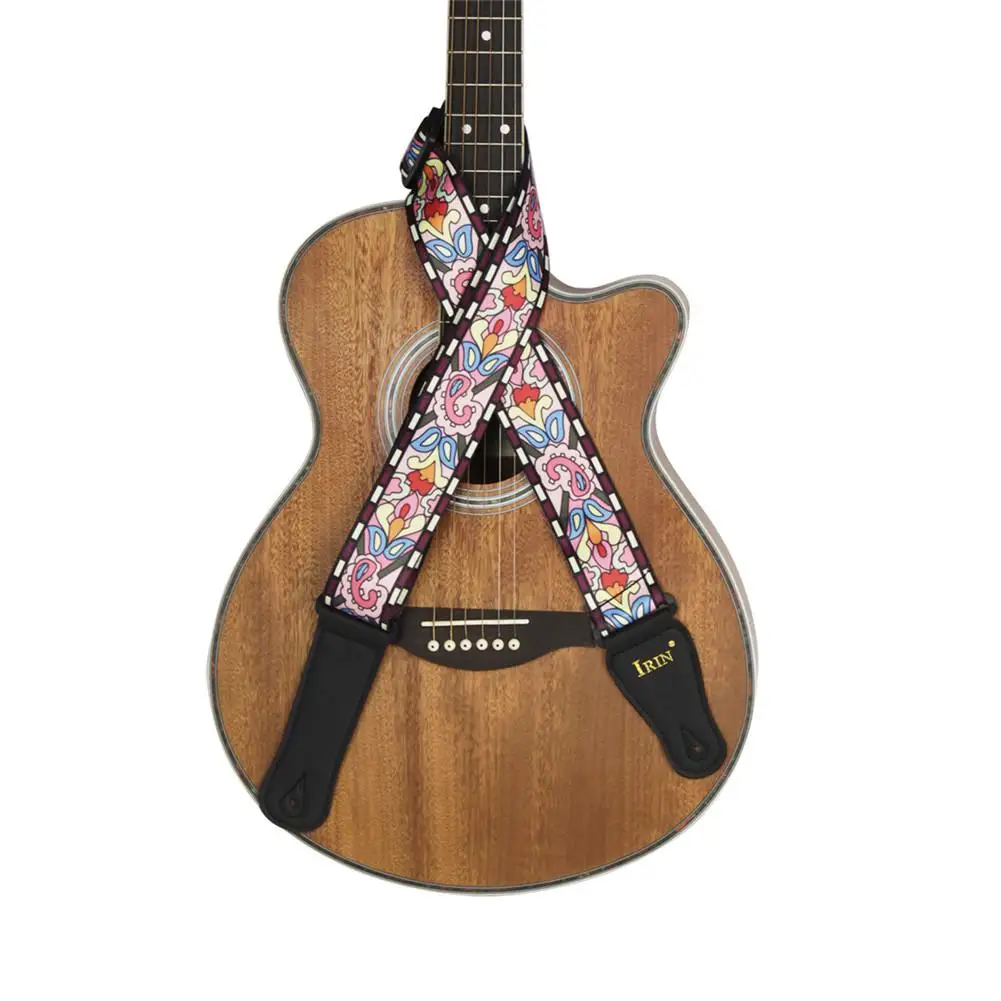 

Ремешок для гитары из полиэстера, в этническом стиле, с цветами, регулируемый ремешок для электрогитары, бас-укулеле, ремни