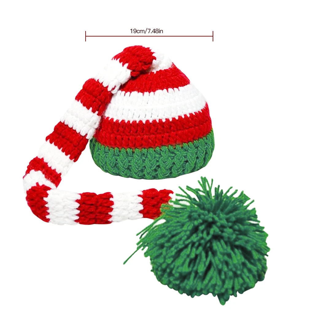 

Newborn Christmas Hat Photography Props Stripe Crochet Newborn Hat Knitting Long Tail Baby Hat Photography Prop Accessories