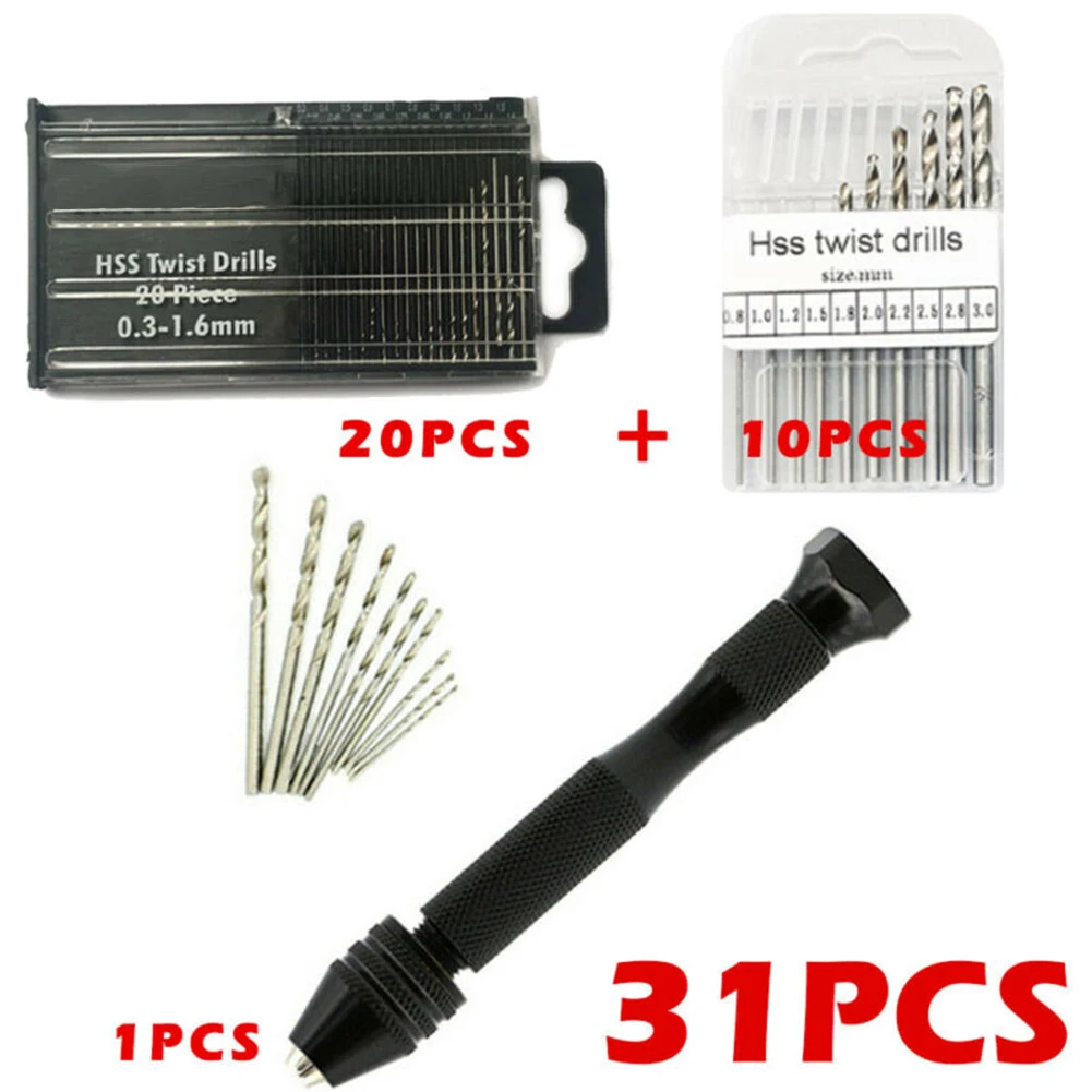 Набор миниатюрных ручных микро сверл 31 шт. маленький ручной БЕСКЛЮЧЕВОЙ патрон
