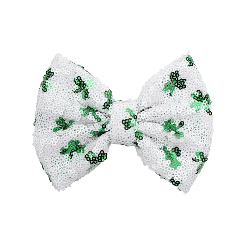 

30Pcs/Lot,New Hot Sale Festival Clover Sequin Bows 5'' Giltter No Clips For Girls Barrette Hairbow DIY Hair Accessories Headwear