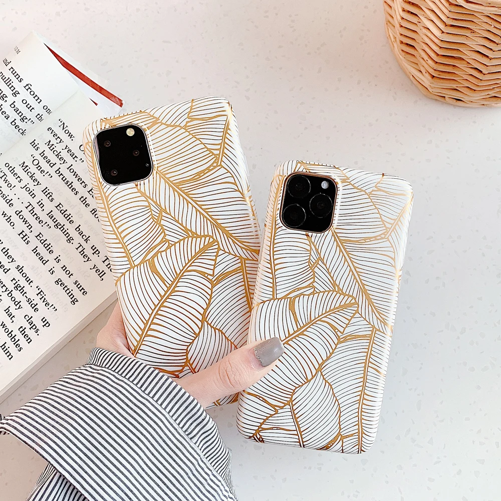 LACK Gold Plating Banana leaf Case for iphone 11 11Pro Max XS Max X XR 6 6S 7 Plus phone Case Luxury laser Back Cover Capa Coque