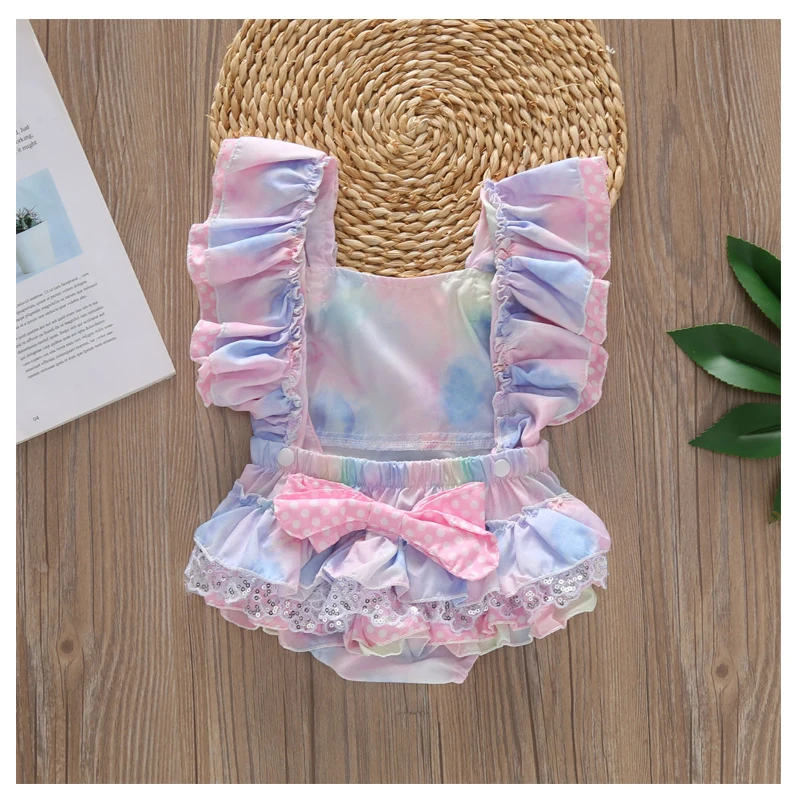 Ropa de verano para beb&eacute;, pelele Floral sin mangas, monos con volantes y lazo, Mono para beb&eacute; 2021-1