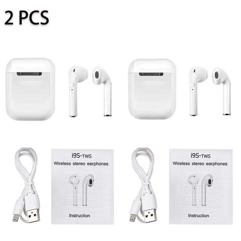 Whitout Box 2PCS I9s TWS Bluetooth 5,0 наушники настоящие беспроводные наушники гарнитура Bluetooth наушники с микрофоном Стерео Eirpods зарядное устройство коробка для Xiomi - Цвет: Whitout Box 2PCS