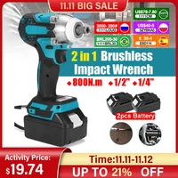 2 in 1 new 18v battery 800n m electric brushless cordless wrench 12 screwdriver 14 torque impact drill drillpro power tool