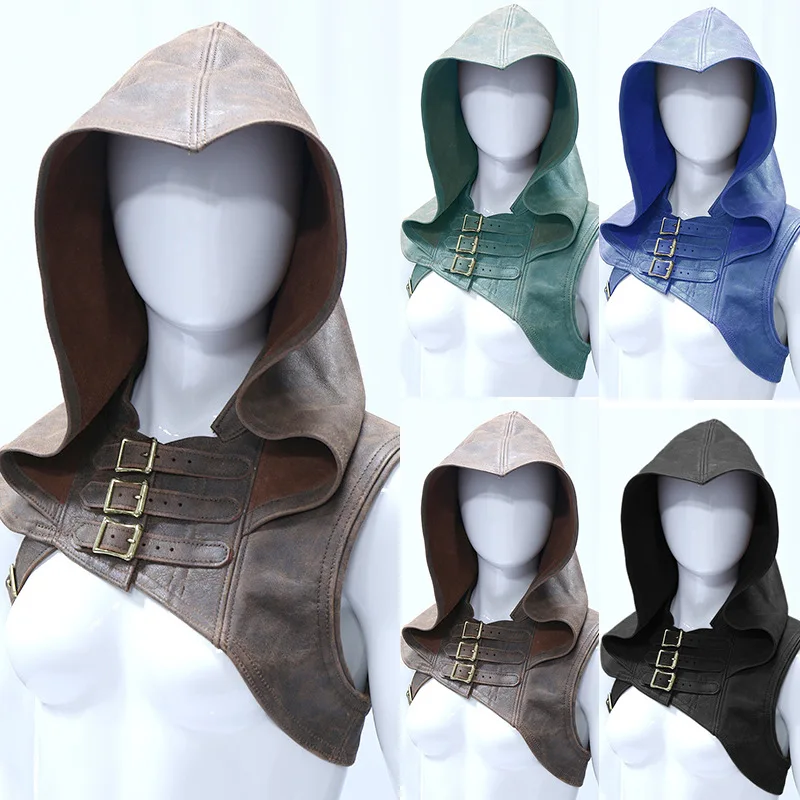 Medieval Women Armor Huntress Men's Assassin Cosplay Costumes Carnival Leather Hooded Shawl Viking Warrior Cape