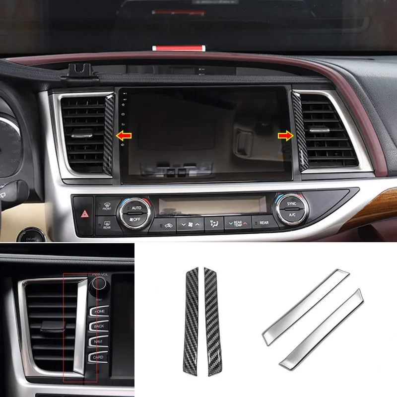 

For Toyota Highlander Kluger 2014-2020 ABS Carbon fiber middle air conditioner outlet strip Frame Panel Cover Trim Car Styling