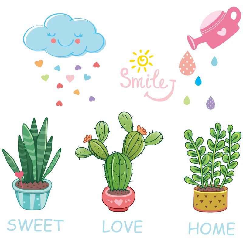 

[SHIJUEHEZI] Green Potted Wall Stickers DIY Succulents Plants Wall Decals for Living Room Bedroom Kitchen Glass Home Decoration