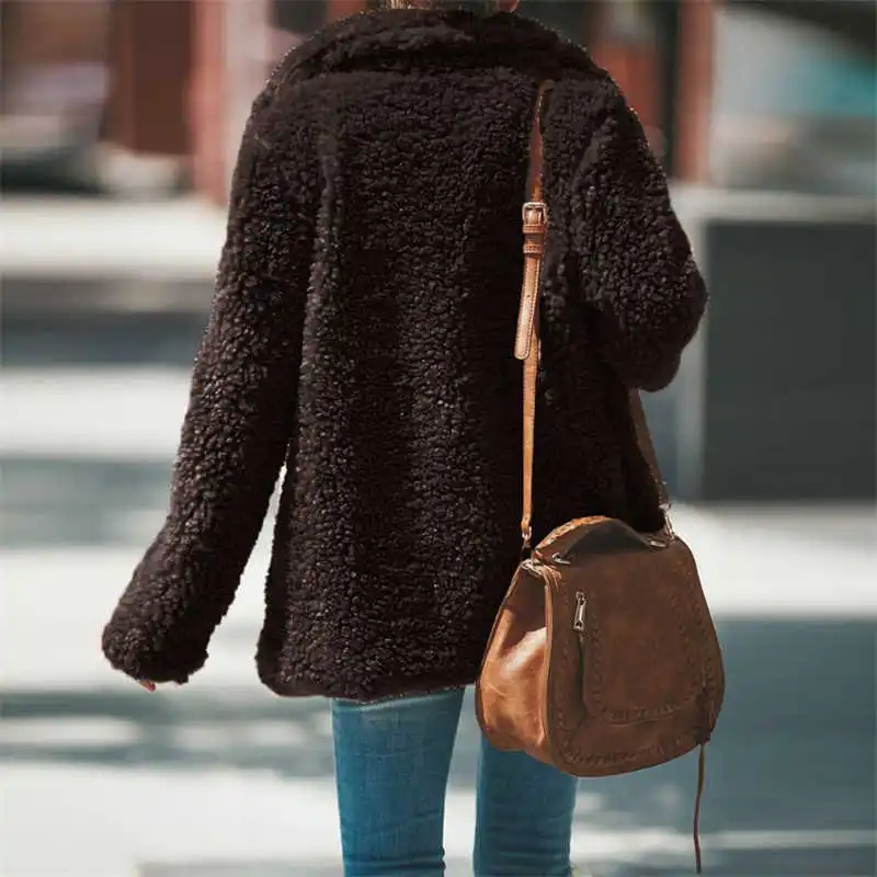 

Lapel Winter Women's Fluffy Teddy Warm Casual Fleece Coat Thick Fur Bear Jacket
