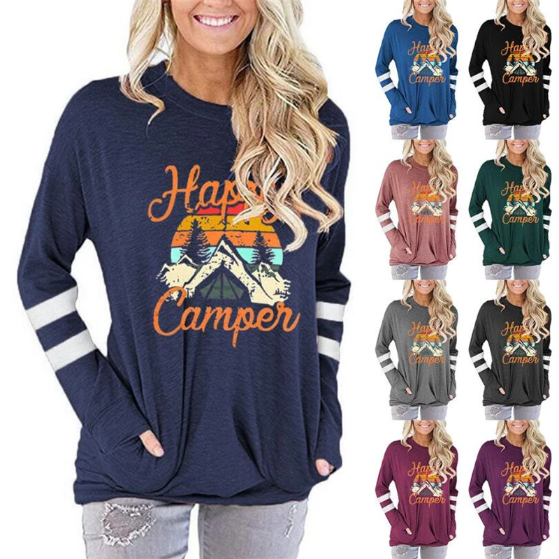 

Женская Повседневная футболка с длинным рукавом и круглым вырезом