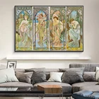 Alphonse муха времена суток винтажные плакаты и принты в стиле модерн женские картины на холсте настенные картины Декор для дома Куадрос