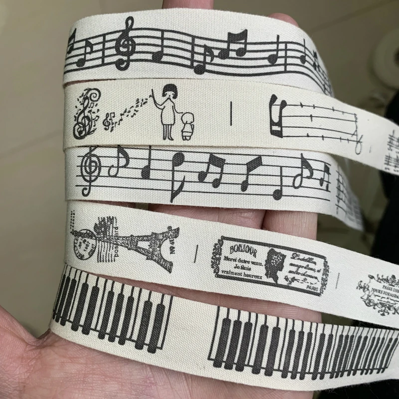 5 Yards/lot 20mm Cotton Ribbon Handmade Design Black Printed Ribbons For Wedding Christmas Decoration DIY Sewing Fabric | Дом и сад