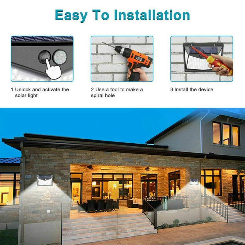 208 LED Solar Lights Powered PIR Motion Sensor Light Outdoor Garden Security Flood Lamp |