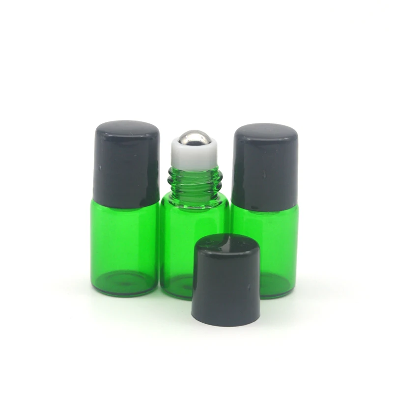 

100pcs Empty Refillable Deodorant Containers 2ml Green Perfume Roller Glass Bottle Essential Oil Sample Roll on Bottle