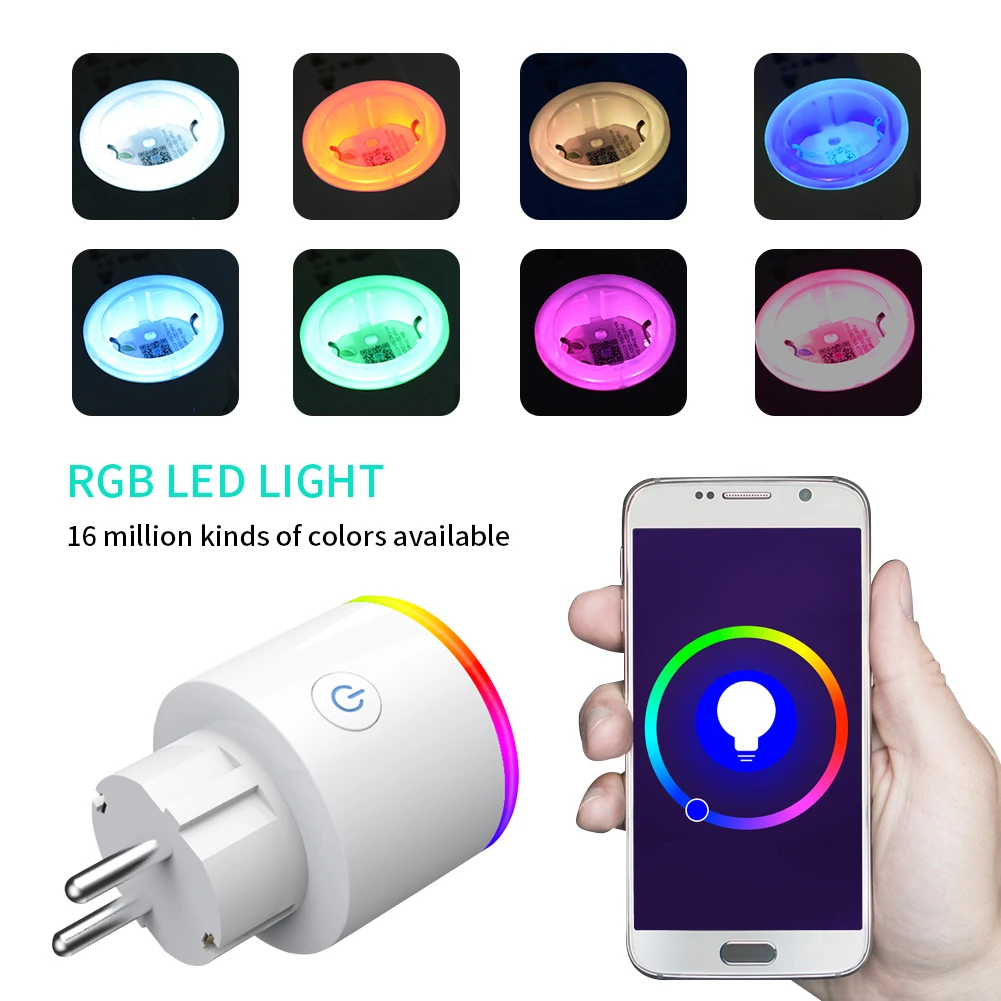4 типа штепсельной вилки RGB wifi умная вилка с монитором питания Беспроводная